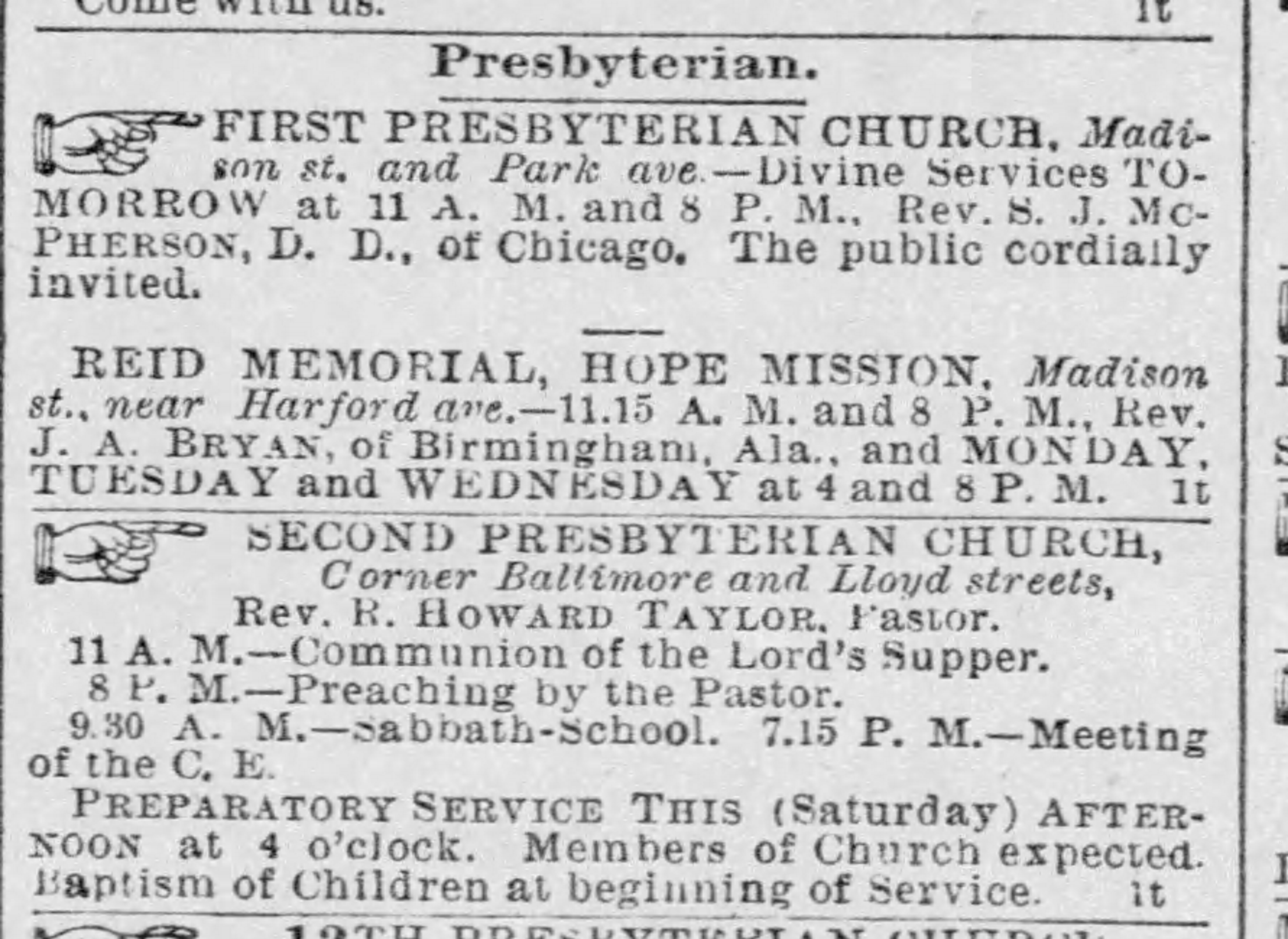 Reid Memorial Hope Mission revival meetings